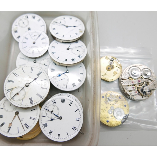 935 - Pocket watch movements including E.J. Dent (missing dial)