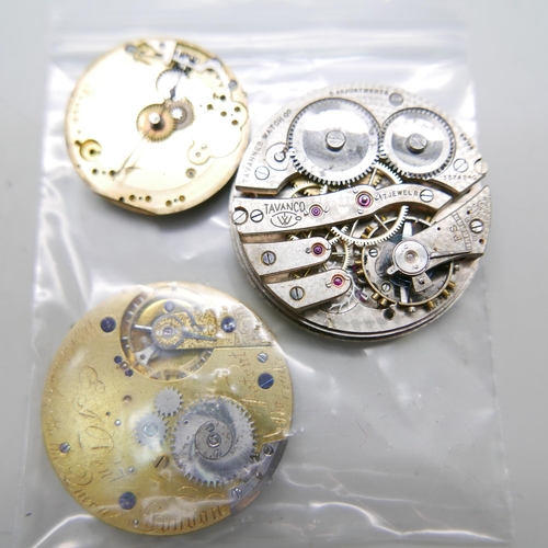 935 - Pocket watch movements including E.J. Dent (missing dial)