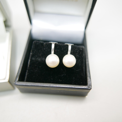 937 - Two silver and cultured pearl necklaces and two pairs of cultured pearl earrings