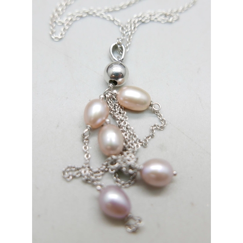 937 - Two silver and cultured pearl necklaces and two pairs of cultured pearl earrings