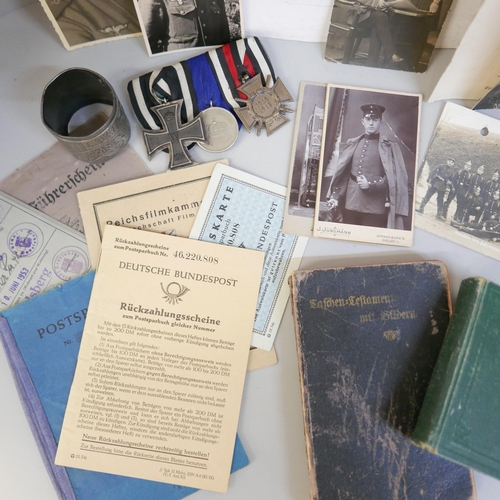 939 - A set of three WWI German medals and a collection of related ephemera, some later WWII period docume... 