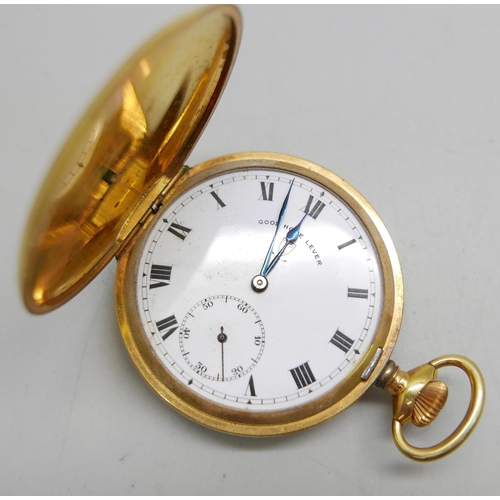 951 - A gold filled full hunter pocket watch, Good Hope Lever, lacking glass