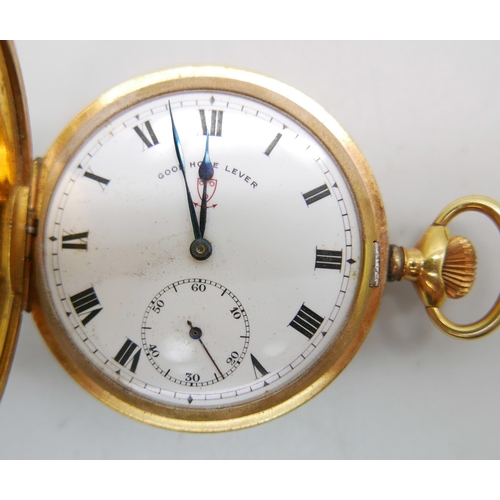 951 - A gold filled full hunter pocket watch, Good Hope Lever, lacking glass