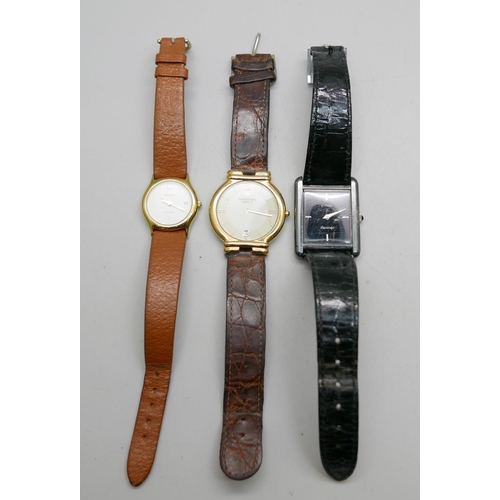 957 - Three wristwatches; a silver Cyma Flamingo, Raymond Weil and lady's Tissot