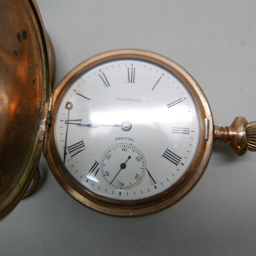 962 - Two full hunter pocket watches; Elgin and Waltham Pantic lacking loop