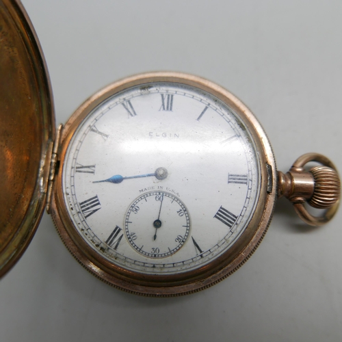 962 - Two full hunter pocket watches; Elgin and Waltham Pantic lacking loop