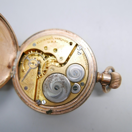 962 - Two full hunter pocket watches; Elgin and Waltham Pantic lacking loop