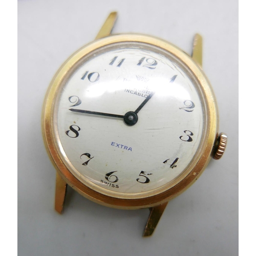 963 - A lady's 18ct gold cased Pryngep wristwatch, weight of case with movement 11.5g, 24mm case, bracelet... 