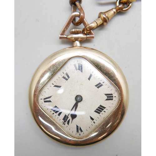 966 - An Art Deco 9ct gold dress pocket watch, London import mark for 1914, with two fob ribbons, total we... 