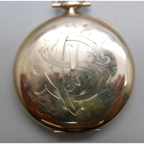 966 - An Art Deco 9ct gold dress pocket watch, London import mark for 1914, with two fob ribbons, total we... 