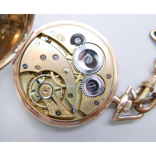 966 - An Art Deco 9ct gold dress pocket watch, London import mark for 1914, with two fob ribbons, total we... 