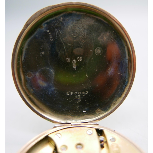 966 - An Art Deco 9ct gold dress pocket watch, London import mark for 1914, with two fob ribbons, total we... 