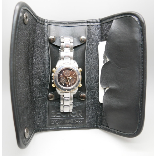 968 - A Sector chronograph alarm wristwatch in soft pouch, with card and instructions