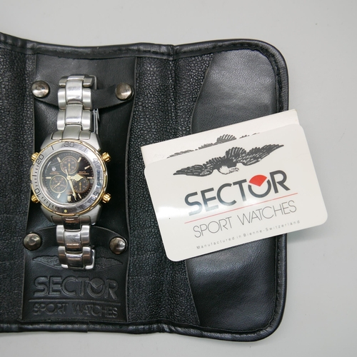 968 - A Sector chronograph alarm wristwatch in soft pouch, with card and instructions