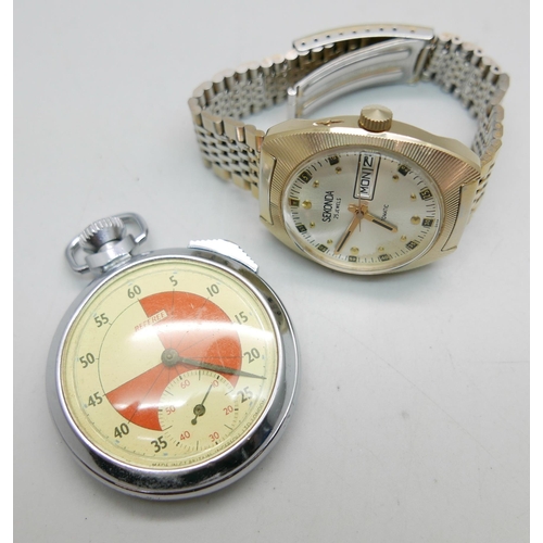 969 - A Sekonda automatic day/date wristwatch and a referee stop watch