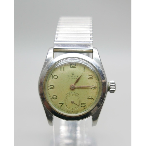 982 - A Rolex Oyster Precision stainless steel wristwatch, case back marked 202695 and bears inscription, ...