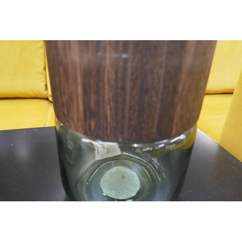 1450 - A pair of Sage glass vases with wooden accents