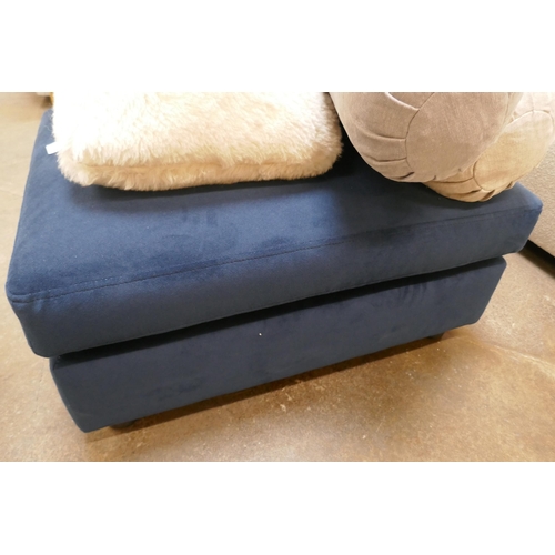 1472 - A blue velvet footstool and an assortment of scatter cushions