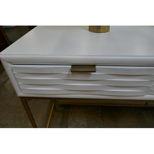 1478 - A white two drawer console table with gold legs