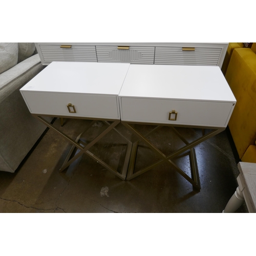 1484 - A pair of white bedside tables with gold legs