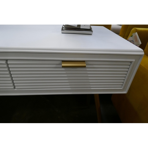 1485 - A white three drawer console table with gold legs