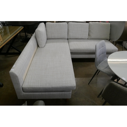 1490 - A mink/grey upholstered corner sofa - missing cushions and legs