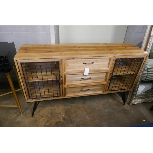 1502 - A wood and metal three drawer sideboard