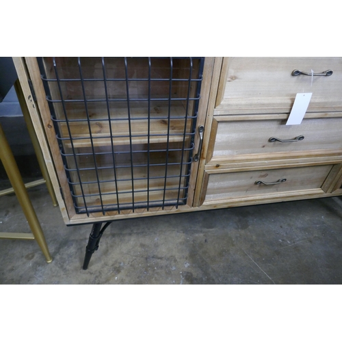 1502 - A wood and metal three drawer sideboard