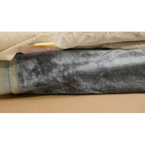 A box of upholstery fabric part rolls and roll ends