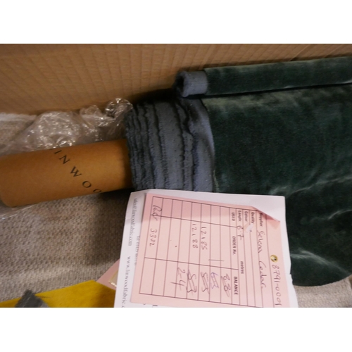 1580 - A box of upholstery fabric part rolls and roll ends