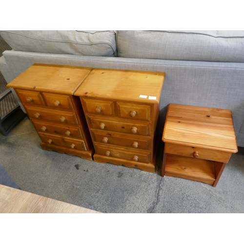 1646 - Two Pine Five drawer chests and a Pine single drawer bedside table