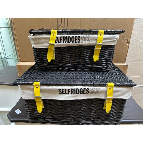 1632 - Two Selfridges & Co. black wicker hampers