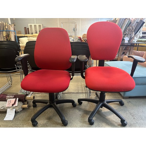 1633 - Two Red and Black office chairs