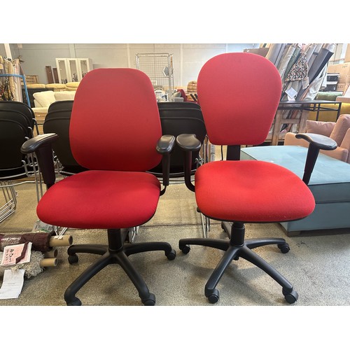 1633 - Two Red and Black office chairs