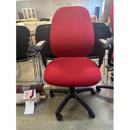 1633 - Two Red and Black office chairs