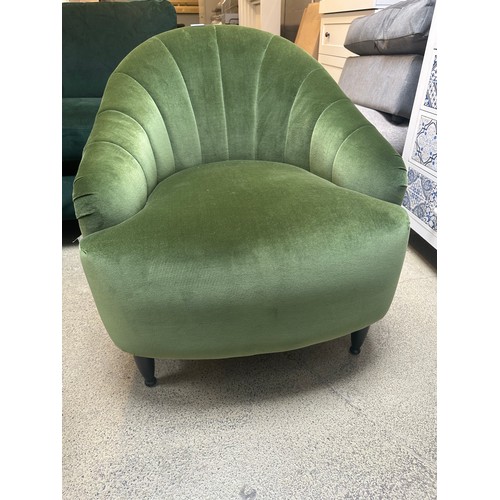 1681 - A Green velvet part upholstered tub chair