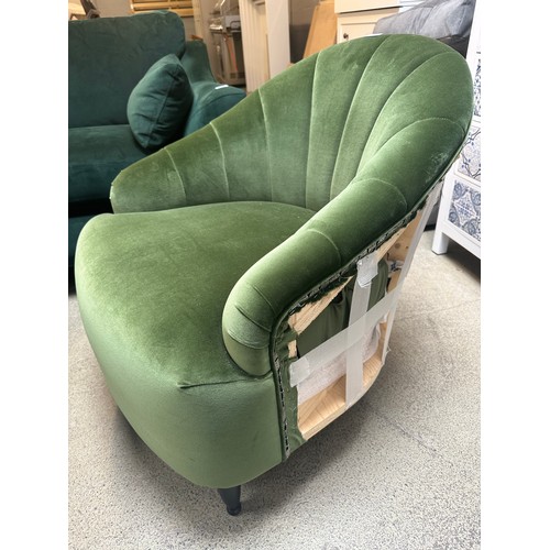 1681 - A Green velvet part upholstered tub chair