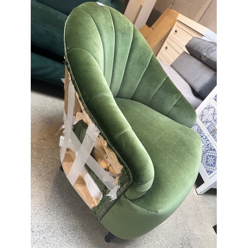 1681 - A Green velvet part upholstered tub chair