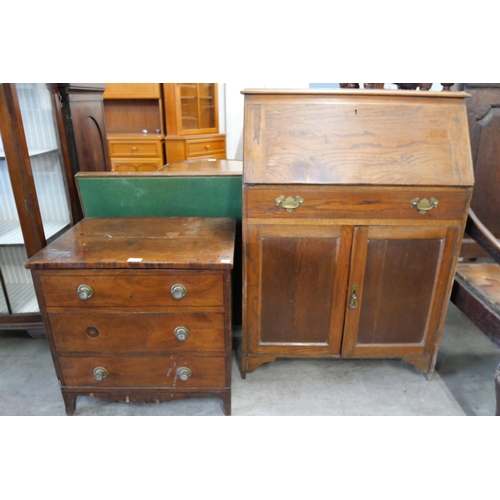 204 - An oak bureau and a mahogany chest