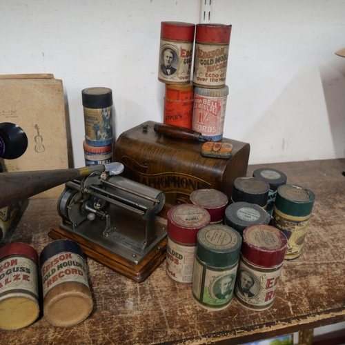 250 - An early 20th Century oak cased Columbia Phonograph Graphophone, with horn speaker, needles, a large... 