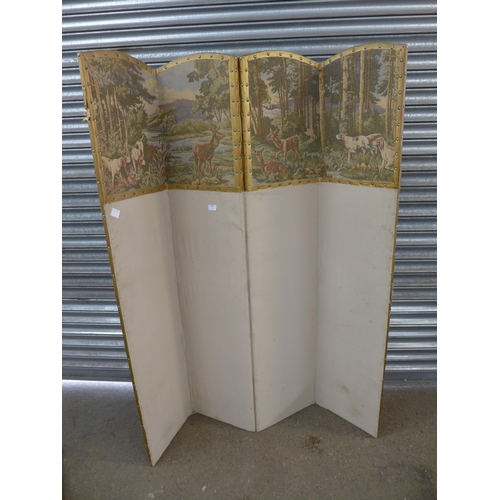 2187 - A vintage room divider and a set of chimney rods