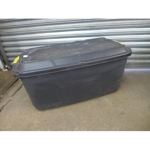 2270 - 2 Large black and yellow mobile storage boxes with lids