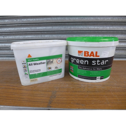 2291 - A 15kg tub of BAL Green Star tile adhesive and 10kg tub of Sika Fastfix All Weather Patio Jointing C... 