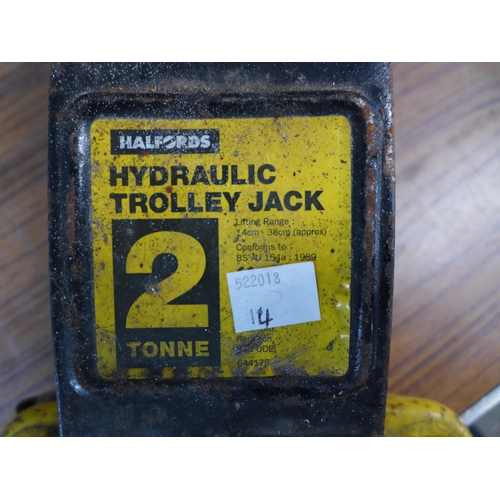 2298 - A Halfords 2-ton hydraulic trolley jack