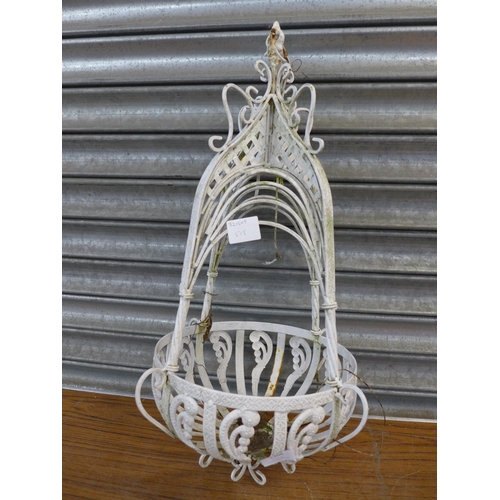 2306 - A white metal ornate hanging basket