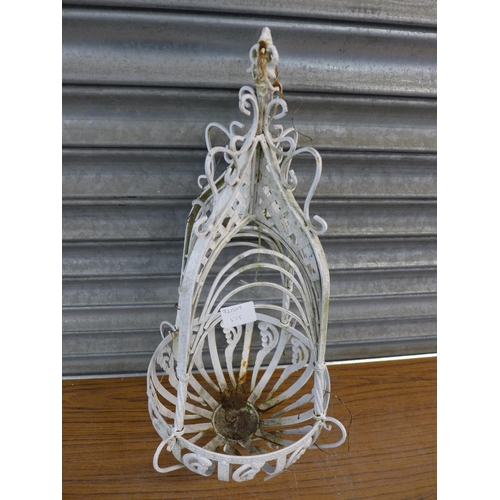 2306 - A white metal ornate hanging basket