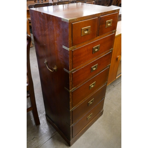 87 - A campaign style mahogany and brass mounted chest of drawers