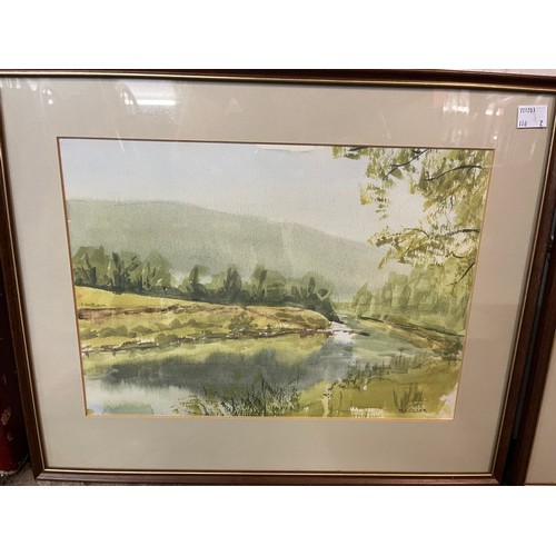 285A - M.E. Oliver, pair of river landscapes, watercolour, framed