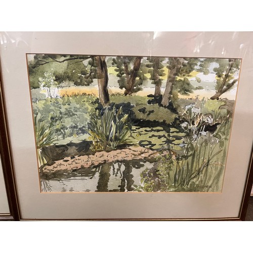 285A - M.E. Oliver, pair of river landscapes, watercolour, framed