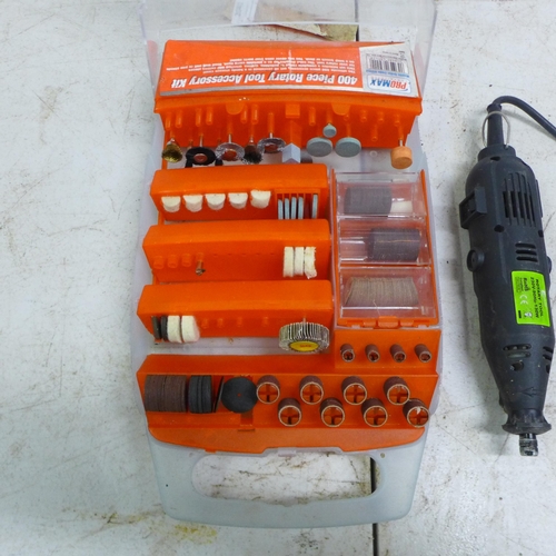 2041 - An Everise 230v 130w rotary tool and a Pro-Max rotary tool accessory kit